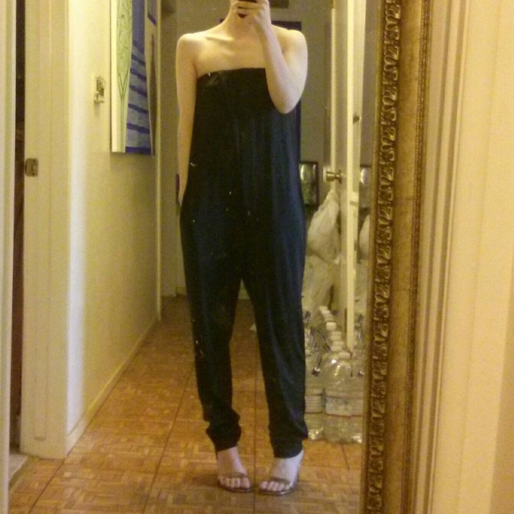 NWT Black Strapless Wrap Jumpsuit Size S Minimalist Avant Garde Edgy Boho 90s70s